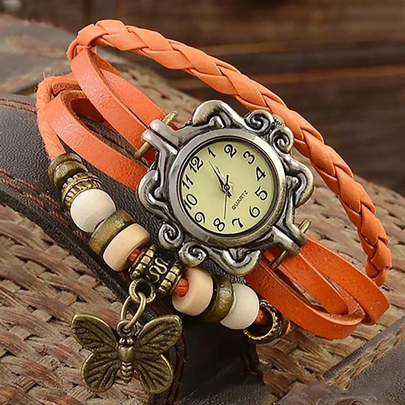 Women Casual Vintage Multilayer Butterfly Faux Leather Bracelet Wrist Watch Ladies Female Clock Montre Femme Relogios Watch 2022