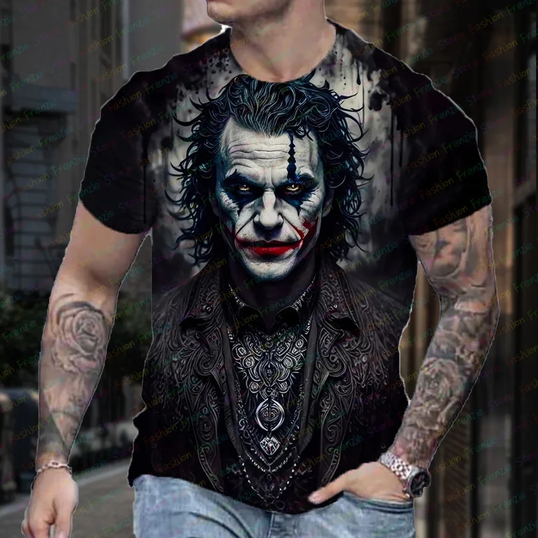 Camiseta con estampado 3D del Joker para hombre y mujer, ropa de calle a la moda de manga corta con cuello redondo, ropa deportiva informal de gran tamaño, Verano