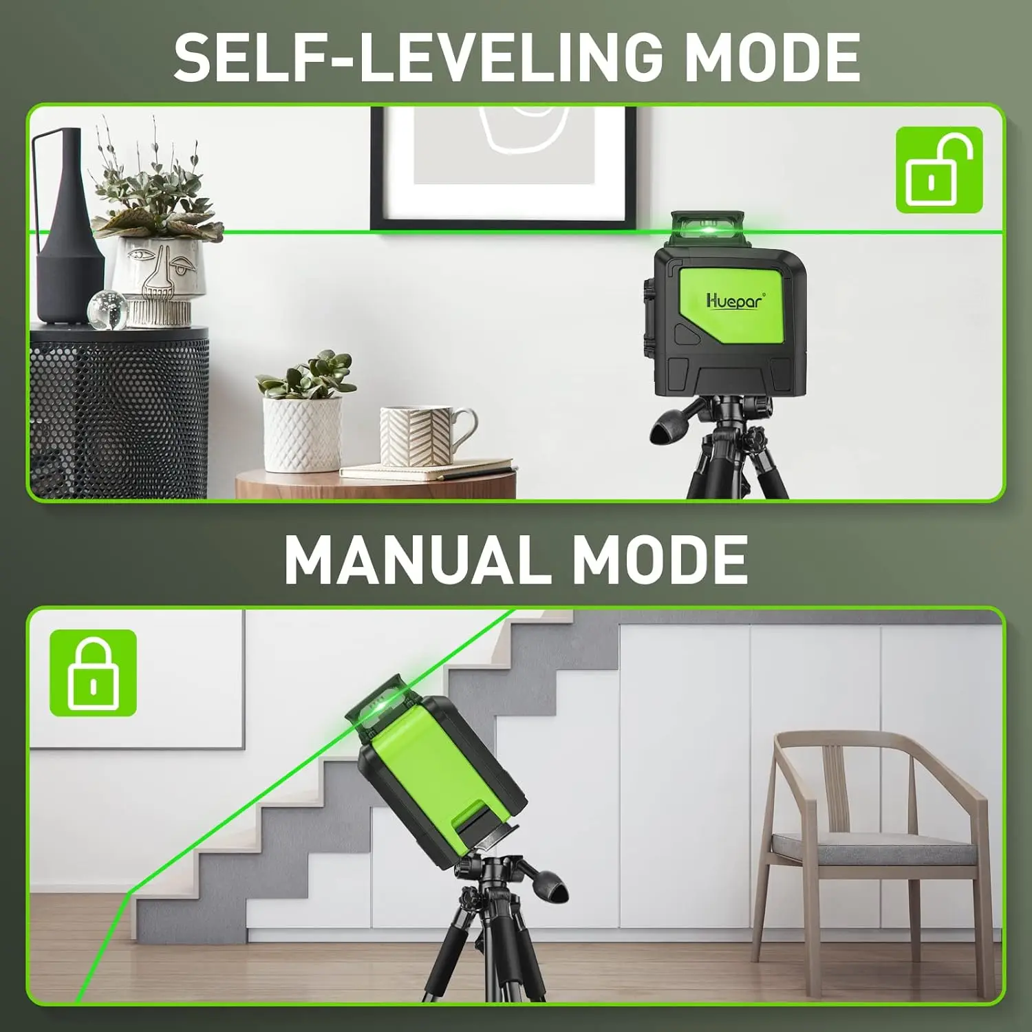 Huepar 901CG Osram Cross Line Laser Level 360° Self-Leveling Green Beam Laser Alignment Tool With Pulse Mode & Magnetic Base