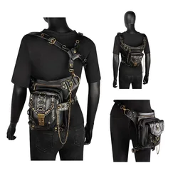 Retro motorcycle bag women's shoulder PU leather shoulder bag Crossbody Rock style motorcycle belt steampunk waist and leg bag