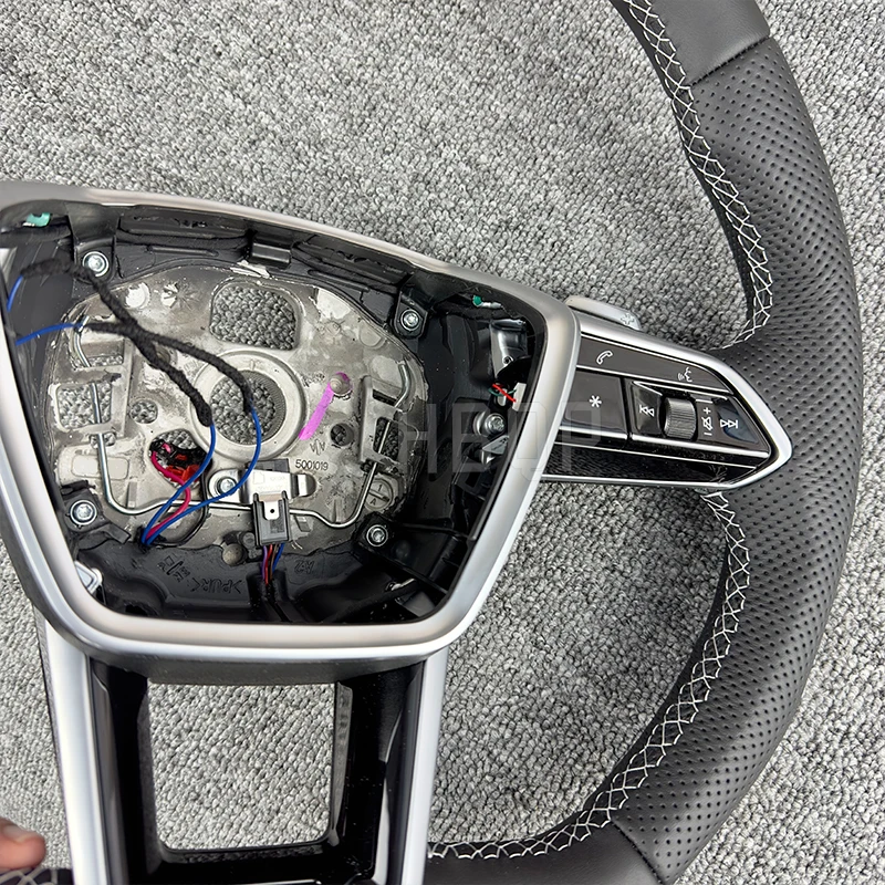 Steering Wheel For Audi A6 A7 C8 2019-2022 Upgrade S6 S7 RS6 RS7 Car Accessories Leather Perforated Flat Bottom Steering Wheel