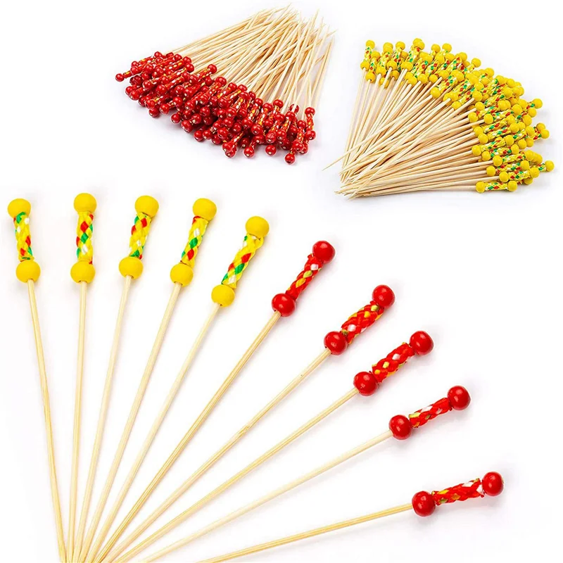 A19F-400Pcs أعواد فاكهة الخيزران، أعواد أسنان خشبية للحفلات Tapas Nibbles ساندويتش Canapes المقبلات سيخ الفاكهة والشواء