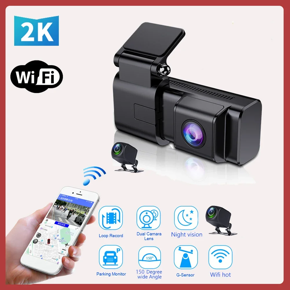 2K Dash Cam Car DVR WiFi Dual Lens Loop Recording Night Vision Parking Monitor Registrar Auto Camera