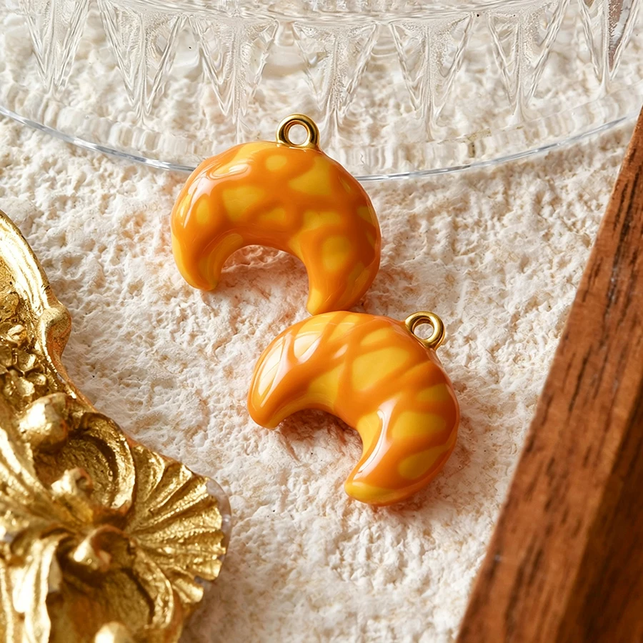 4Pcs Dainty Enamel Drinks Ice Cream Candy Pendant Stainless Steel Cute Food Croissant Charms DIY Bracelet Jewelry Making Bulk