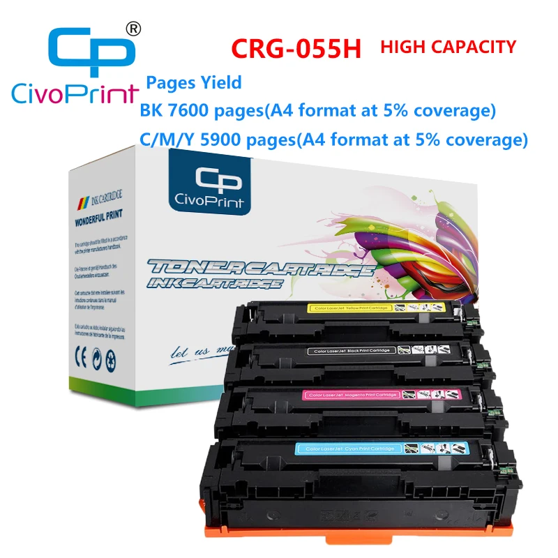 

Civoprint CRG-055H CRG-055 Toner Cartridge Replacement for Canon i-SENSYS LBP663Cdw LBP664Cx MF742Cdw (No Chip) 7.6K-5.9K pages