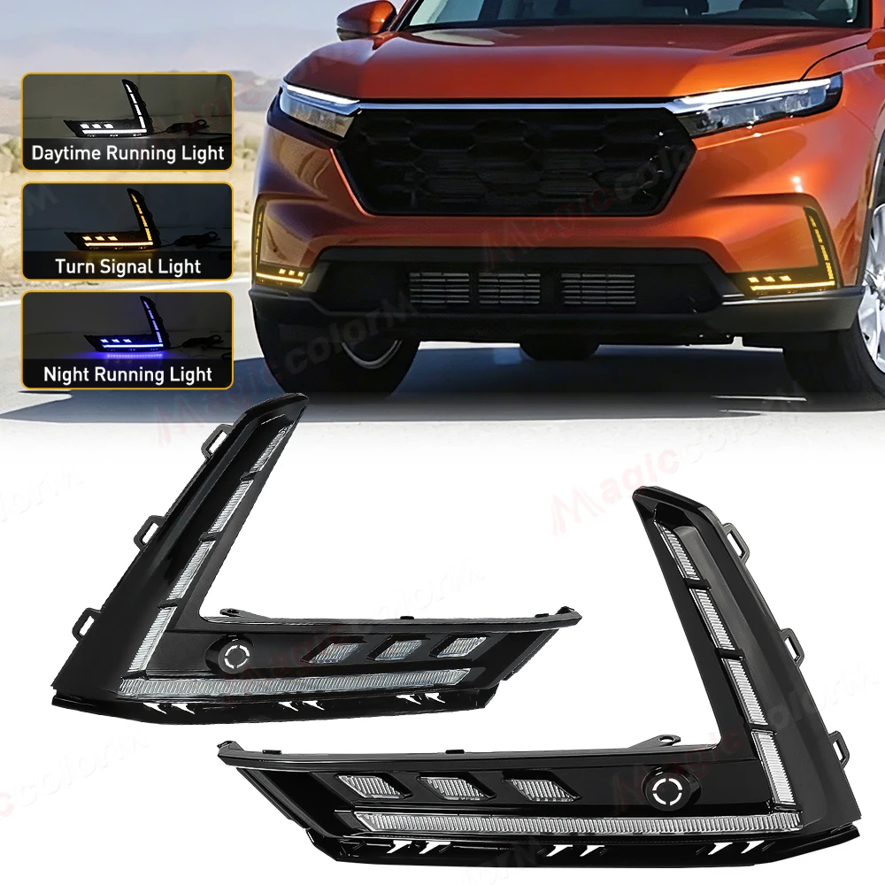 For Honda CRV CR-V 2023 2024 LED DRL Daytime Running Light Dynamic Turn Signal Lamps White Yellow Blue Daylights Car Accessories
