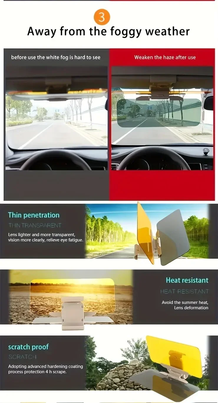 Auto-Sonnenblende HD Anti-Sonnenglanz-Brille Tag- und Nachtsicht Fahrspiegel UV-Klappspiegel für klare Sicht im Innenraum – Detail 13