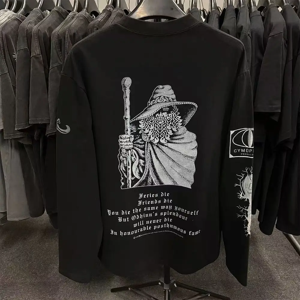 

Oversized Men's Clothing Streetwear Letter Print Hip Hop Korean Long Sleeve Y2k Tops Tee Cotton Graphic Unisex Tshirt Goth