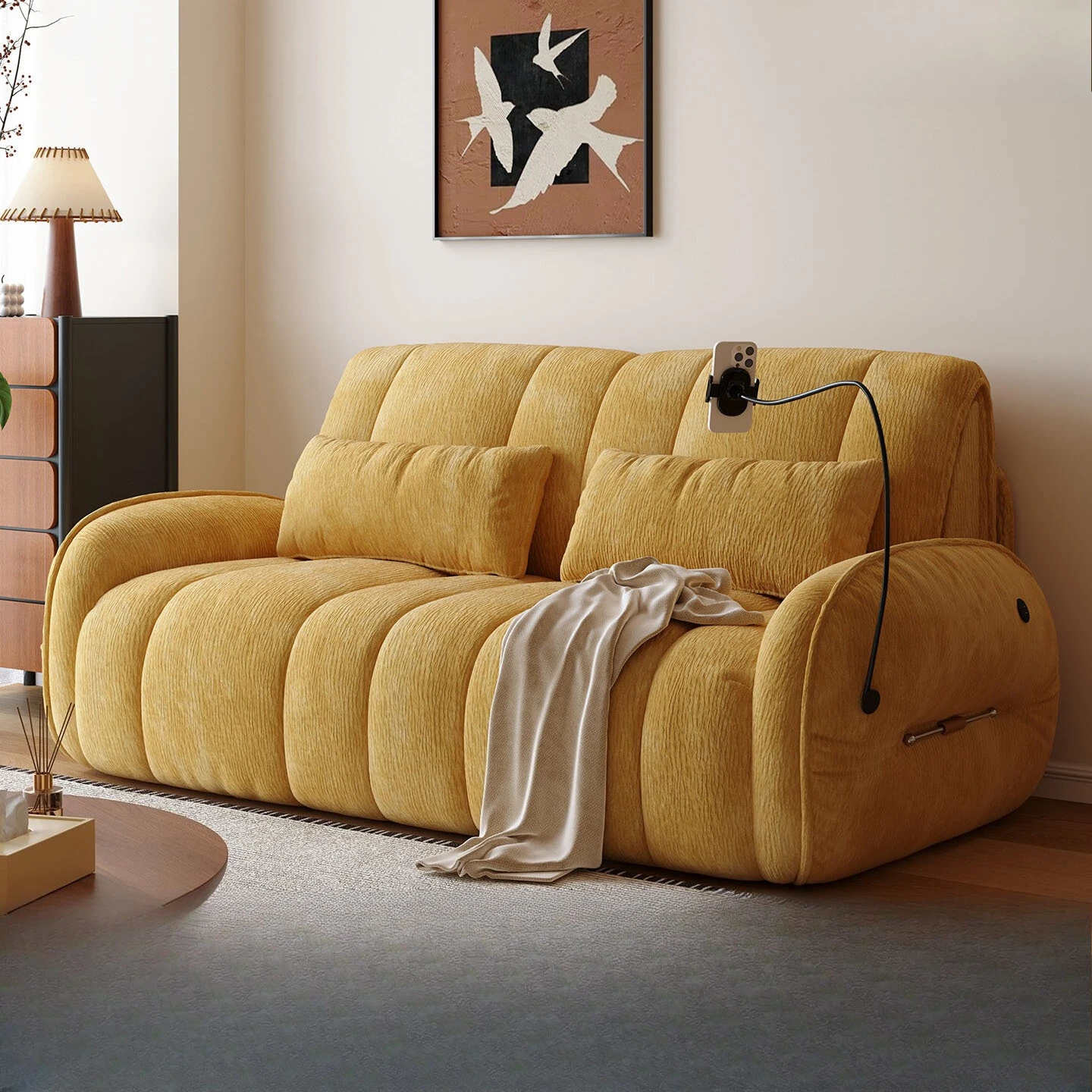 Jinyuan pumpkin electric sofa bed integrated dual-purpose retractable chenille living room adjustable sofa multi-function
