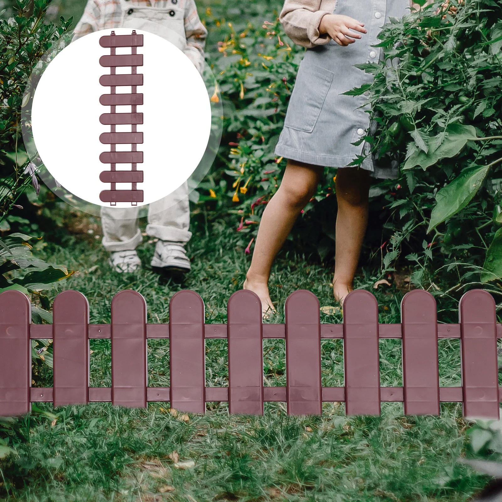 

5Pcs Plastic Fence Imitation Wood Garden Fence Durable Lawn Courtyard Edging Border Yard Partition Garden Scene Decoration