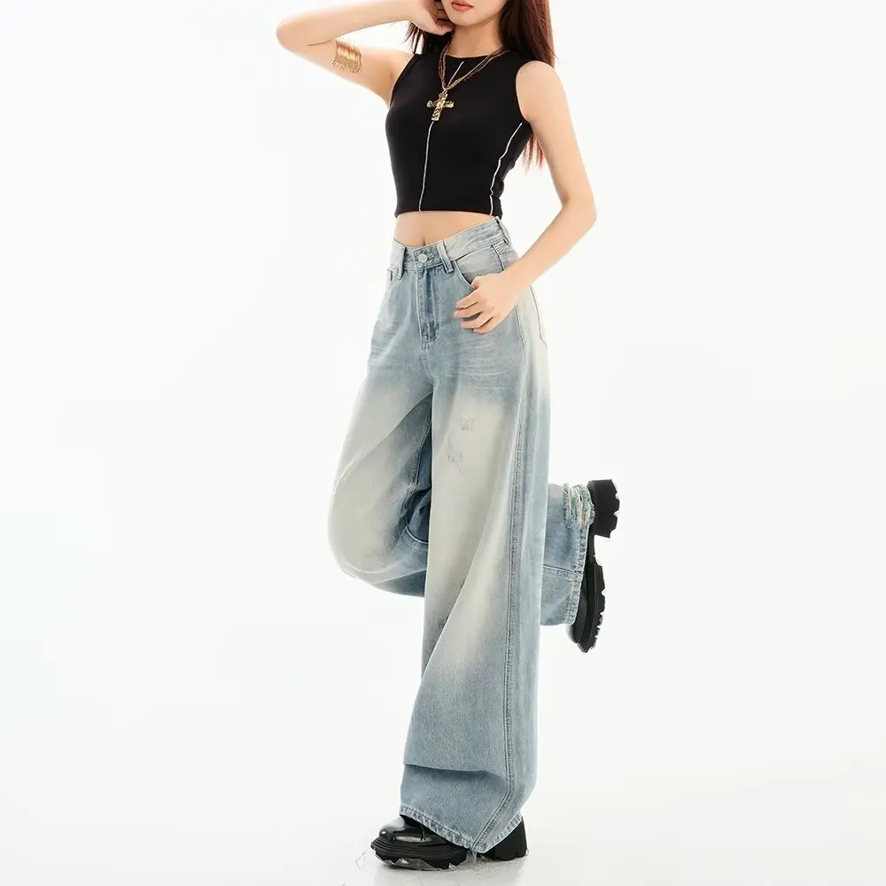 

Jeans Light Blue Autumn Vintage Classic Loose Female Jeans New Simple Button Fashion Casual Full Length Straight Women Jeans