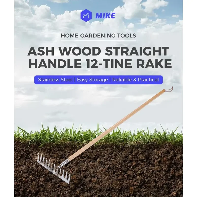 for Stainless Steel Lawn Leaf Rake with Wooden Handles High Quality Outdoor Agricultural Gardening Tools Wholesale