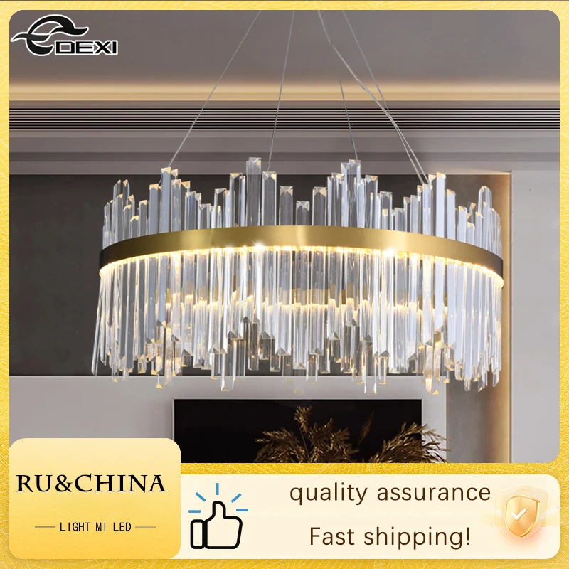 

Nordic Living Room Crystal Chandelier Bedroom Dining Hall Ceiling Lamp Villa Office Ceiling Lighting Device LED Tricolor Lights