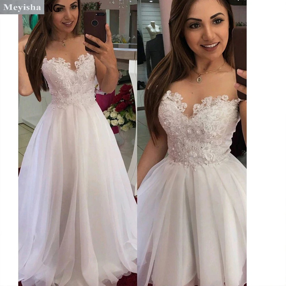 

ZJ9333 Customized Short Sheath Lace 2 in 1 Wedding Dresses with Detachable Skirt Bride Dress Two Pieces Pearls Bridal Gowns