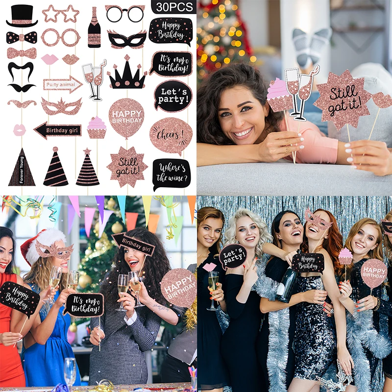 26Pcs Happy Birthday Paper Photo Booth Props Funny Mask Anniversary Adult Baby Shower Decoration Supplies