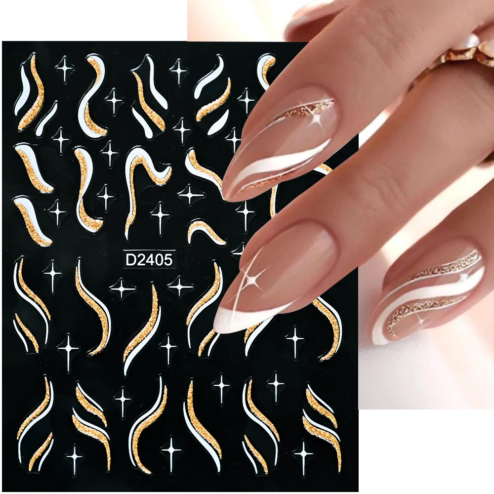 1 stks Laser Goud/Zilver Franse Lijnen Nail Art Stickers10*8 cm Bocht Streep Zelfklevende Slider Luxe Golf Lijn Manicure Decals * &
