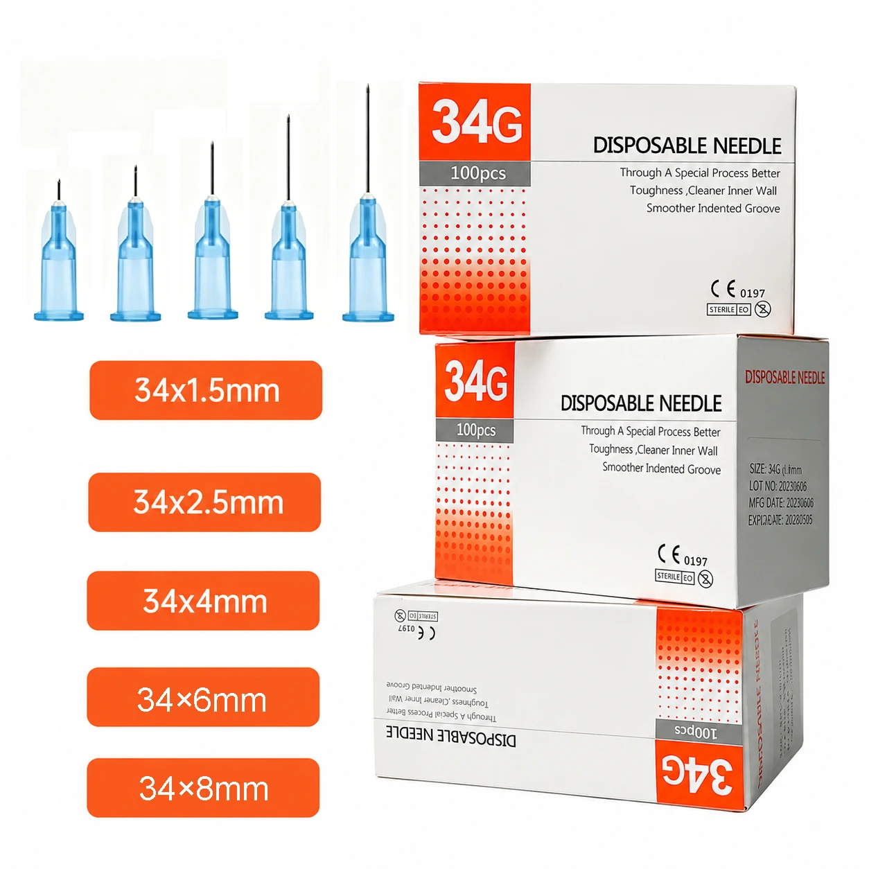 100PCS Blue 34G Small Painless Needle 1.5mm 2.5mm 4mm 6mm 8mm Beauty Needle Disposable Sterile Injection Needle Tattoo Needle