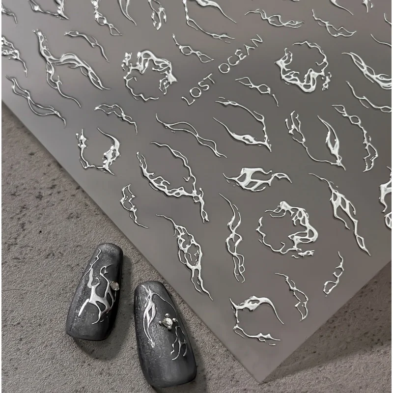Luxury Silver Abstract Wavy Lines Nail Stickers Irregular Vortex Curves Self-adhesive Nail Decorations DIY For Manicure Supplies