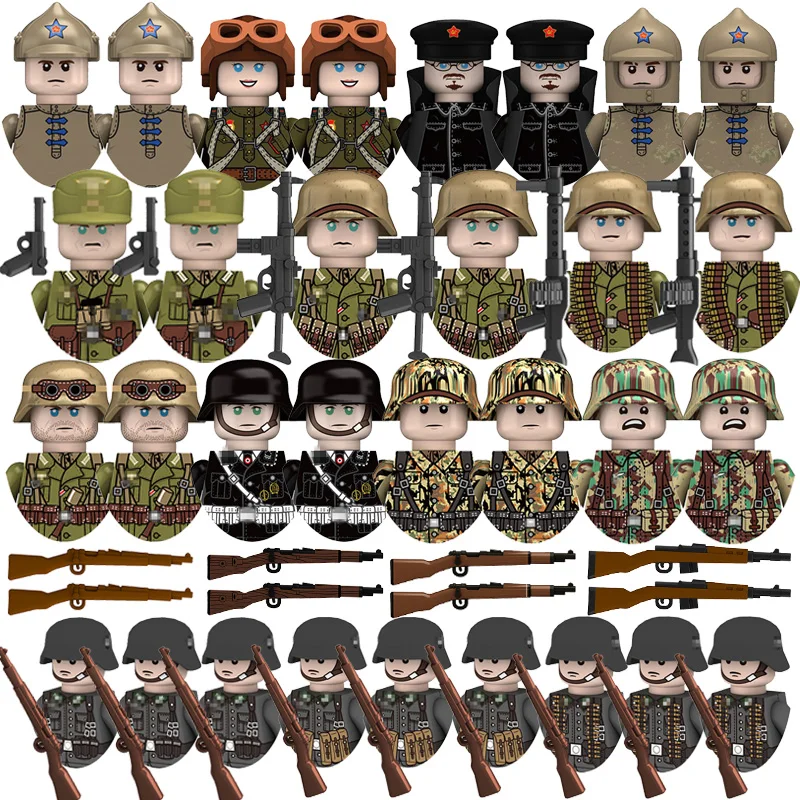 Kinderspielzeug WW2 Sowjetische Kavallerie Nordafrikanische Legion Ehrengarde Deutsche Armee Militärfiguren Waffe Bausteine Jungen Geschenke