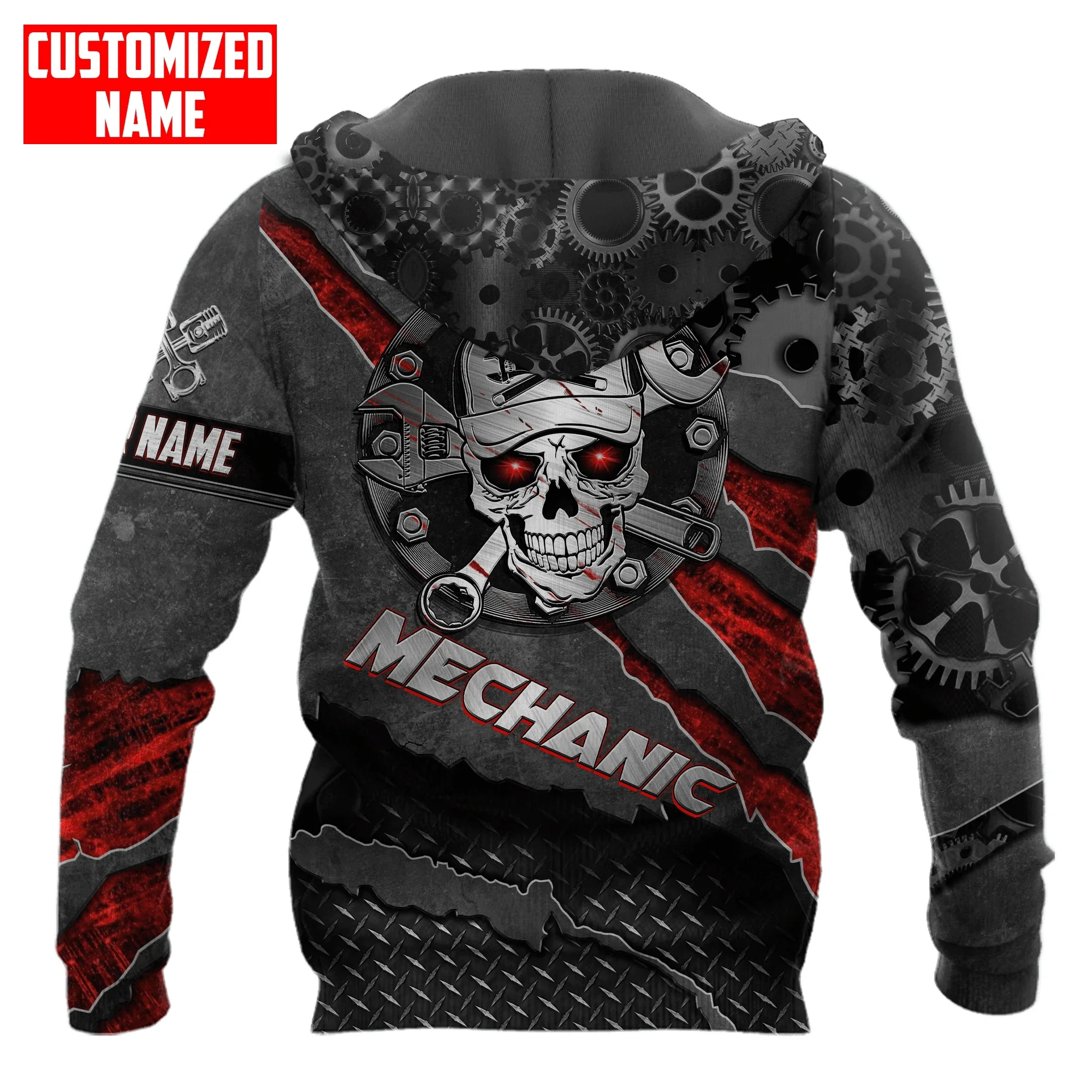 Personalized Mechanic Skull Tool Metal 3D Printed Mens hoodies & Sweatshirt Autumn Unisex zipper Hoodie Casual Sportswear DW901