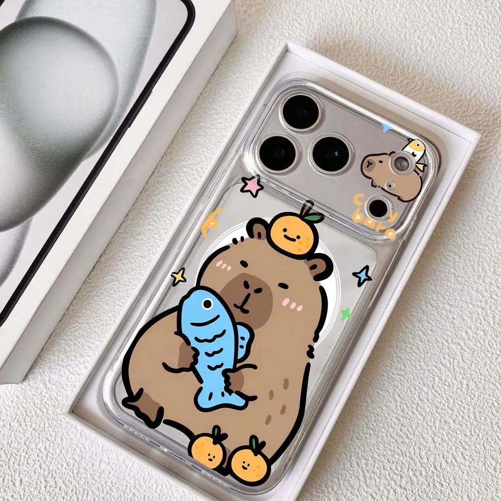 Funda Magnética Transparente para Teléfono con Diseño de Capibara, para iPhone 17-12 Pro Max Plus, Delgada, Compatible con Carga