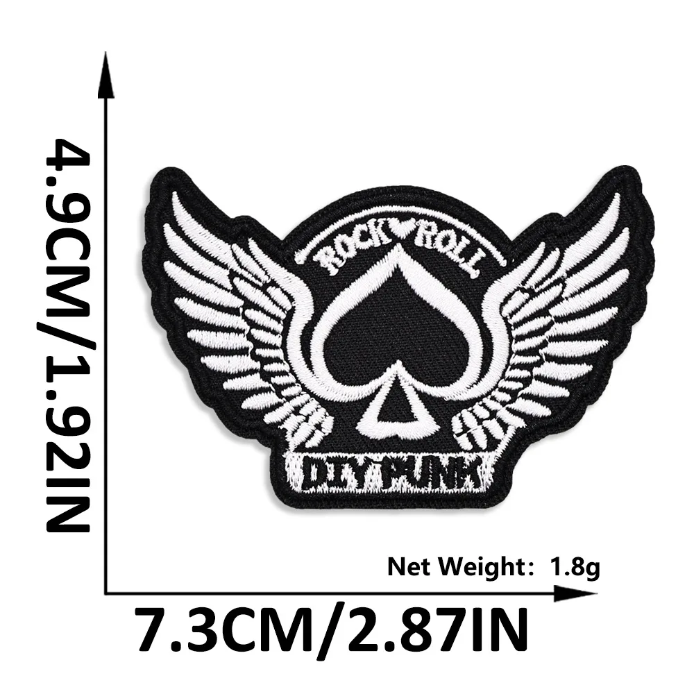 Black & White Style Punk Rock Symbols Iron-on Patches Skull with Guitar Embroidered Appliques DIY Punk Emblem Rock Gesture Badge