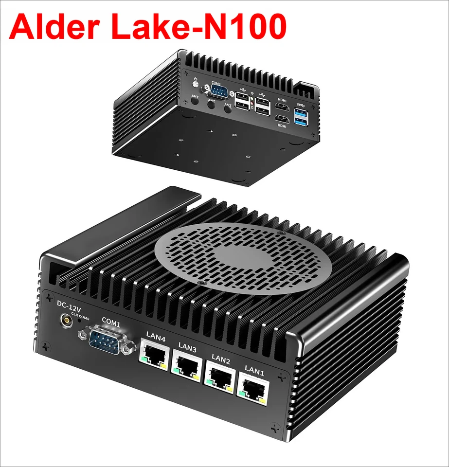 Intel Alder Lake N100 Firewall Mini PC with Fan 2.5G Soft Router
