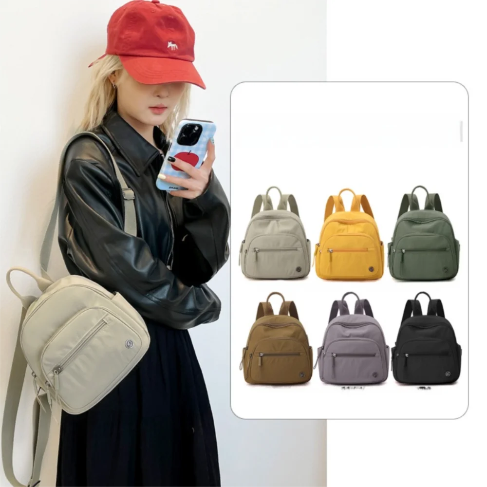 

Fashion Solid Color Nylon Backpack Lightweight Large Capacity Shoulder Bag Double Zippers Travel Backpack