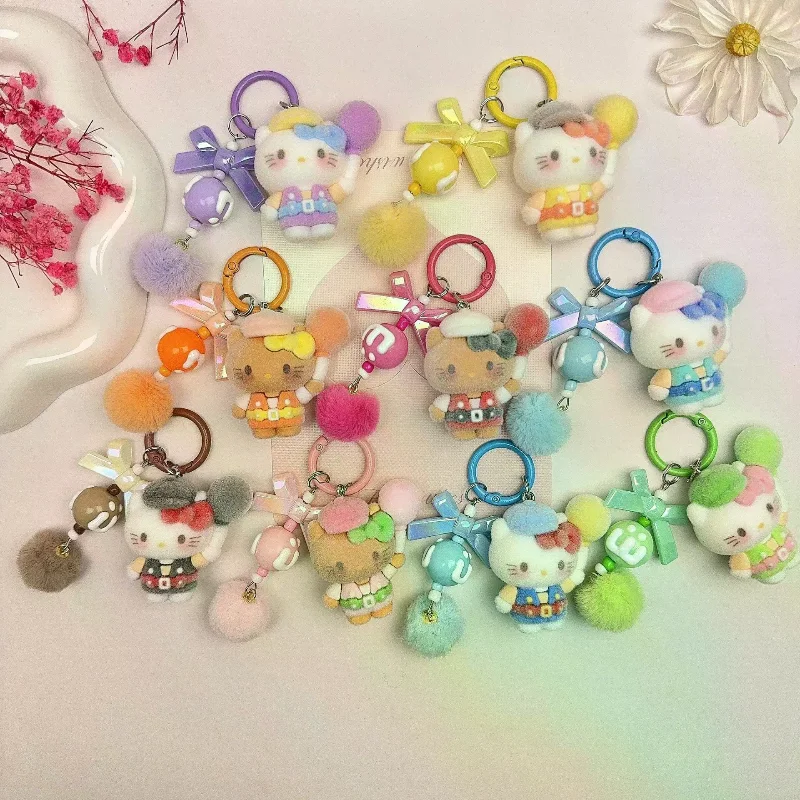 

Милый мультяшный брелок-кукла Hello Kitty с флокированием, креативная игрушка-кукла Hello Kitty с бисером, украшение для рюкзака, подвеска, подарок