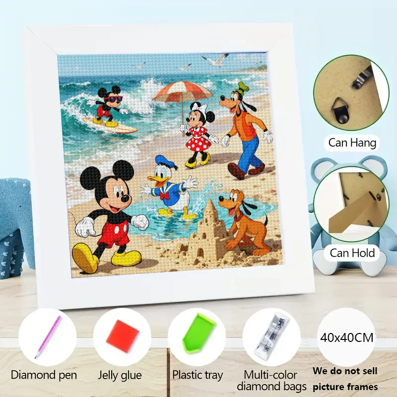

5D набор для алмазной живописи «сделай сам», полная дрель Микки Маус и друзья, пляжное приключение, алмазное искусство, персонажи мультфильмов Диснея, стразы