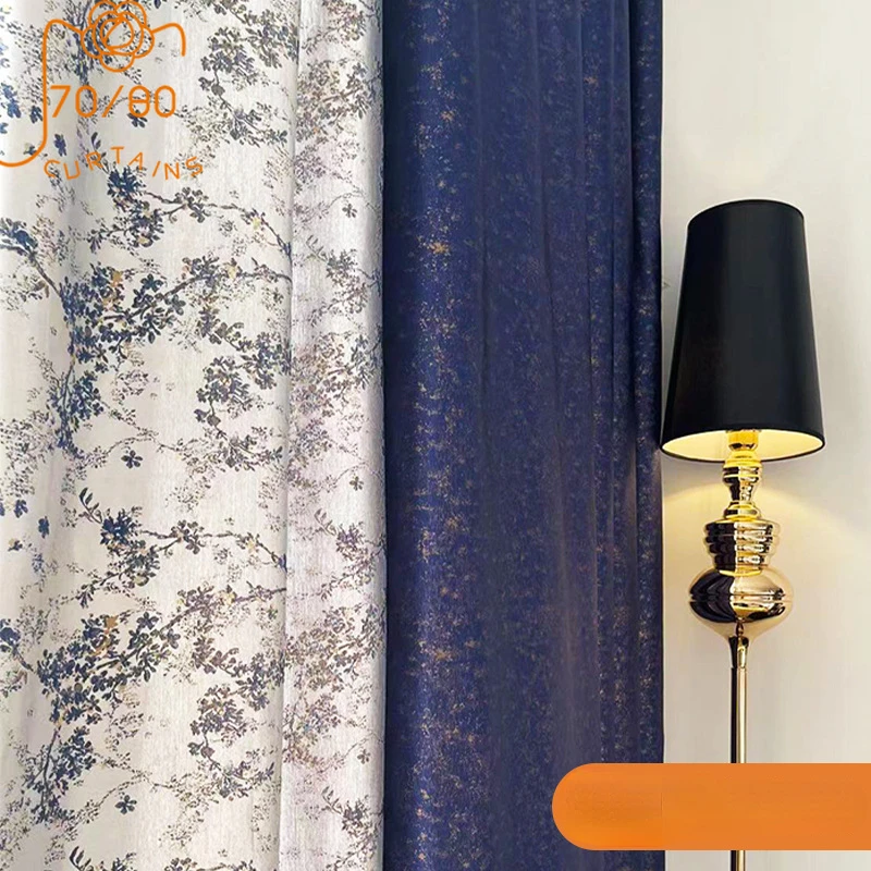 

Chinese Blue Purple Gilding Jacquard Splicing Thickened Blackout Curtains for Bedroom Living Room French Window Finished Product