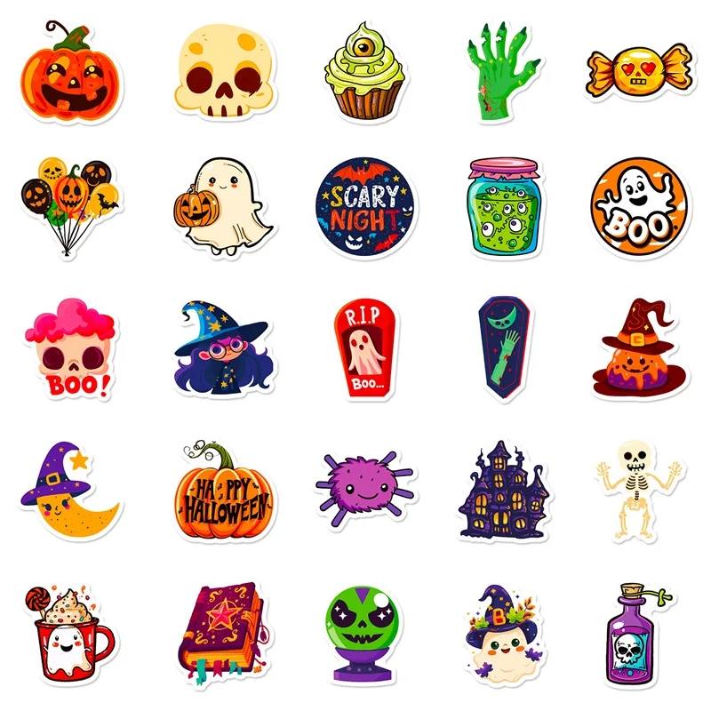 50PCS Cute Halloween PVC Sticker Aesthetic Decoration Scrapbooking Korean Stationery Hand Accounting Tools Supplies for Kids