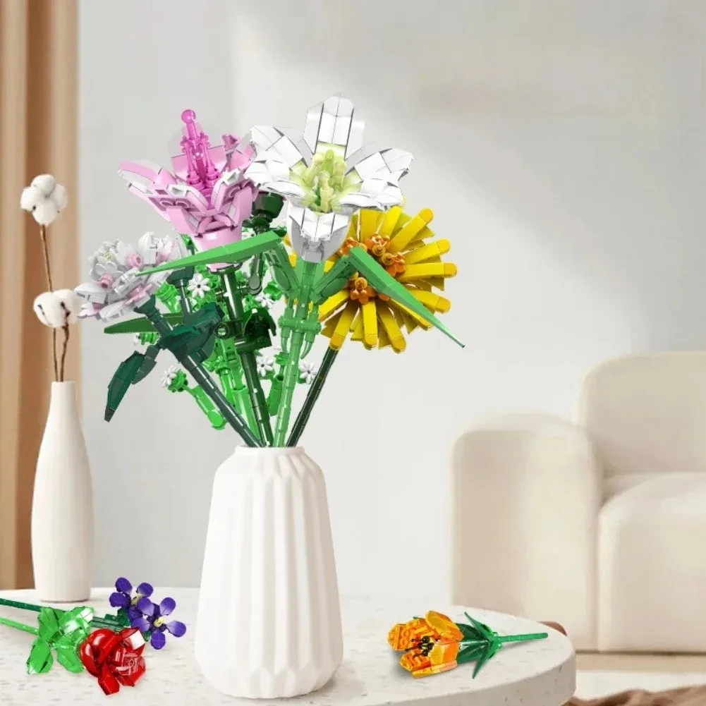 ดอกไม้ World Series Building Blocks อิฐดอกไม้ชุด MOC การวิเคราะห์ DIY ของเล่นเม็ดขนาดเล็กปริศนากล่องชุด