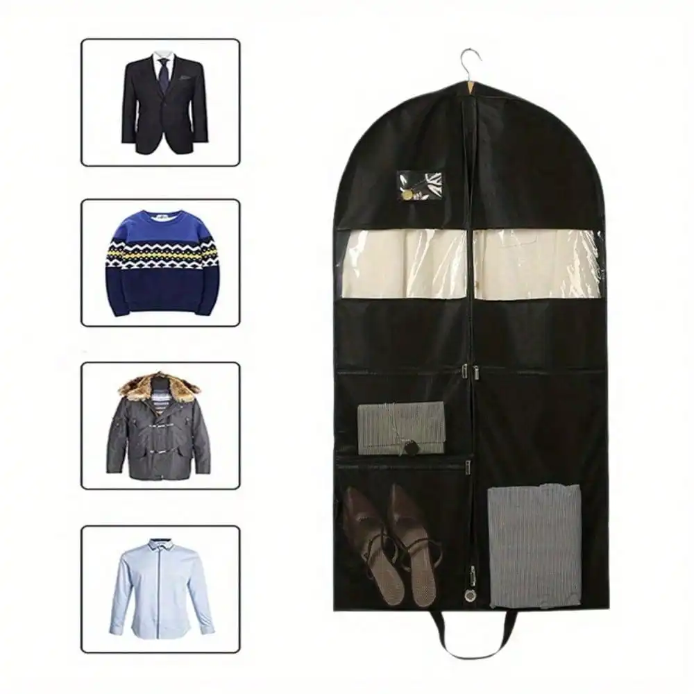 

1 Pack 51" Hanging Garment Bags For Men, Double Sides Zipper And Large Mesh Pockets, Monogrammed Design For Travel Suit Storage And Closet Organization (Garment Bags)