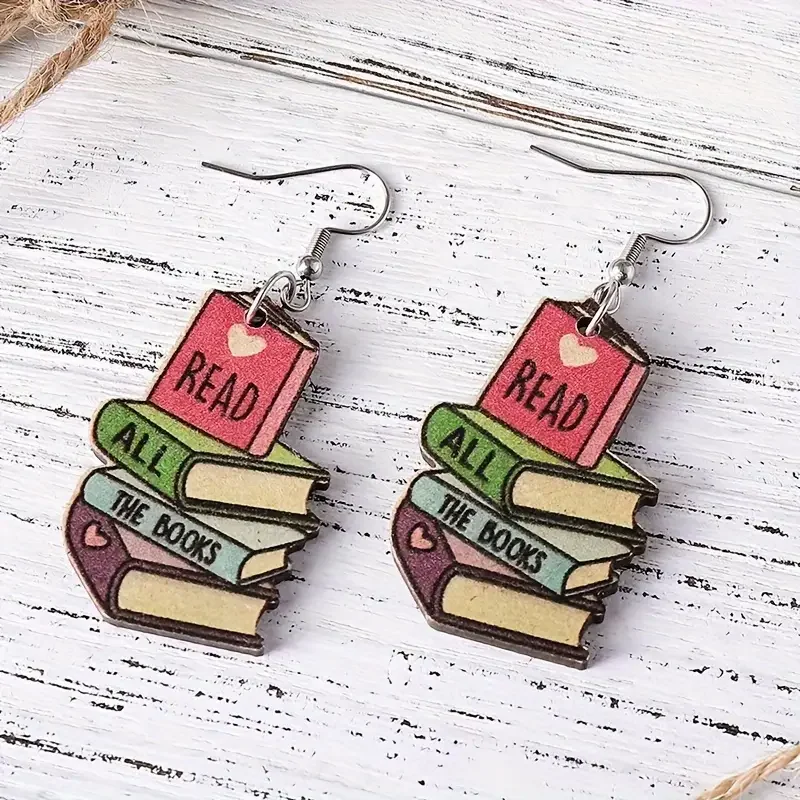 Book Love READ ALL THE BOOKS Earrings For Librarian Teacher Student Graduation Back To School Jewelry