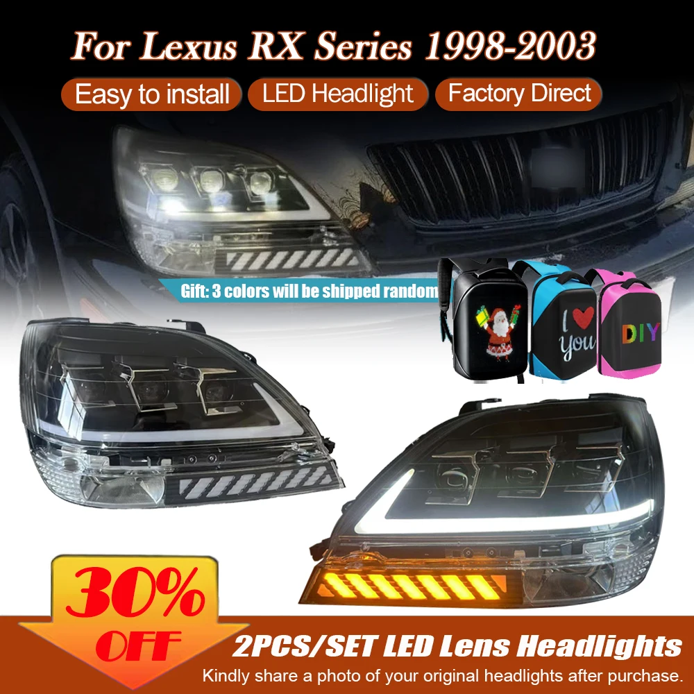 Headlights Assembly For Lexus RX 1998 1999 2000 2001 2002 2003 LED Daytime Running Lights & Turn Signal Headlamps Auto Accessory