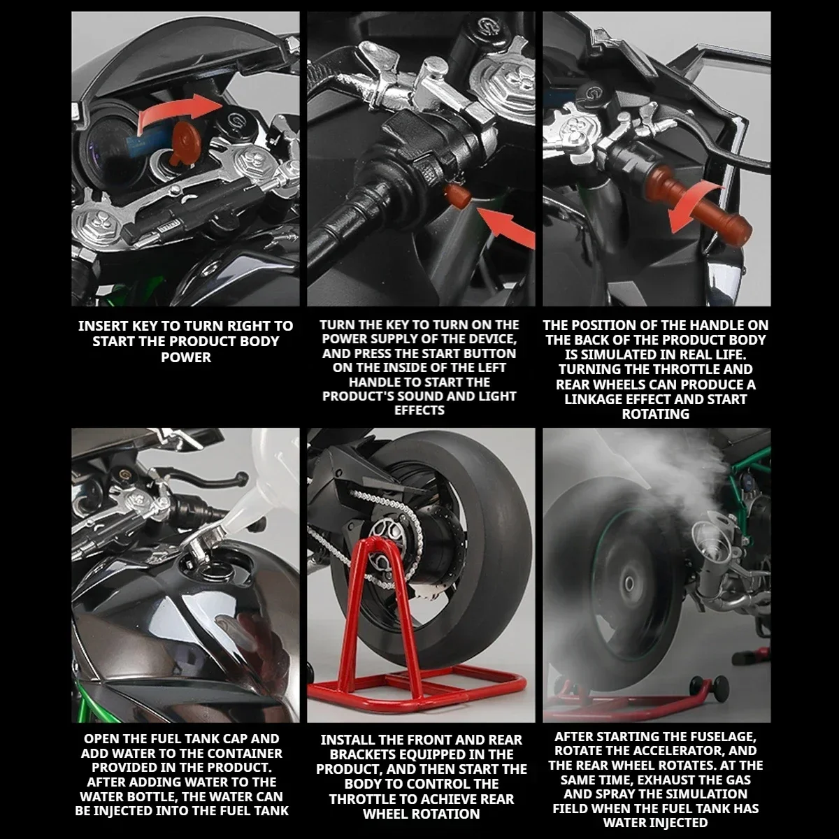 FOR Kawasaki Ninja H2R Bootable Dynamic Alloy Sprayable Metal Diecast Motorcycle Model Light And Sound Birthday Gift Box For Boy