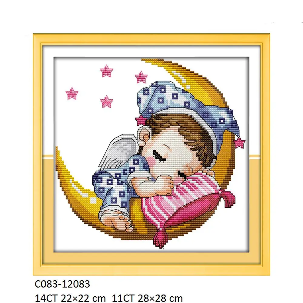 Joy Sunday Counted Stamped Sweet Sleeping Baby Needle Arts and Craft Cross Stitch Kits, Baby Boy and Girl, C083, C084