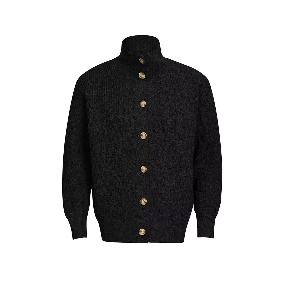 2025 autumn and winter new American retro solid color stand up collar knitted cardigan men's loose button fashionable versatile