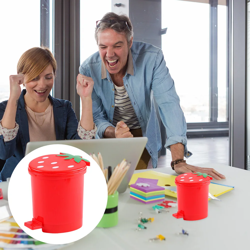 

Strawberry Desktop Trash Bin Mini Small Garbage Can with Lid Multifunctional Desktop Storage Holder Paper Waste Container