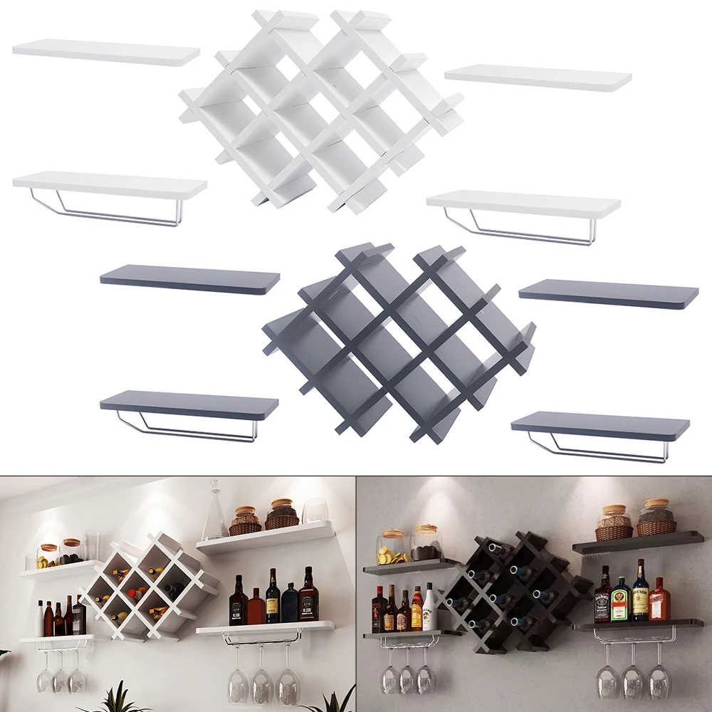 Modern Wine Cabinet Hanging White Black Wine Rack Bar Accessories Wall Mounted Bottle Glass Holder Shelves Creative Wall Hanging