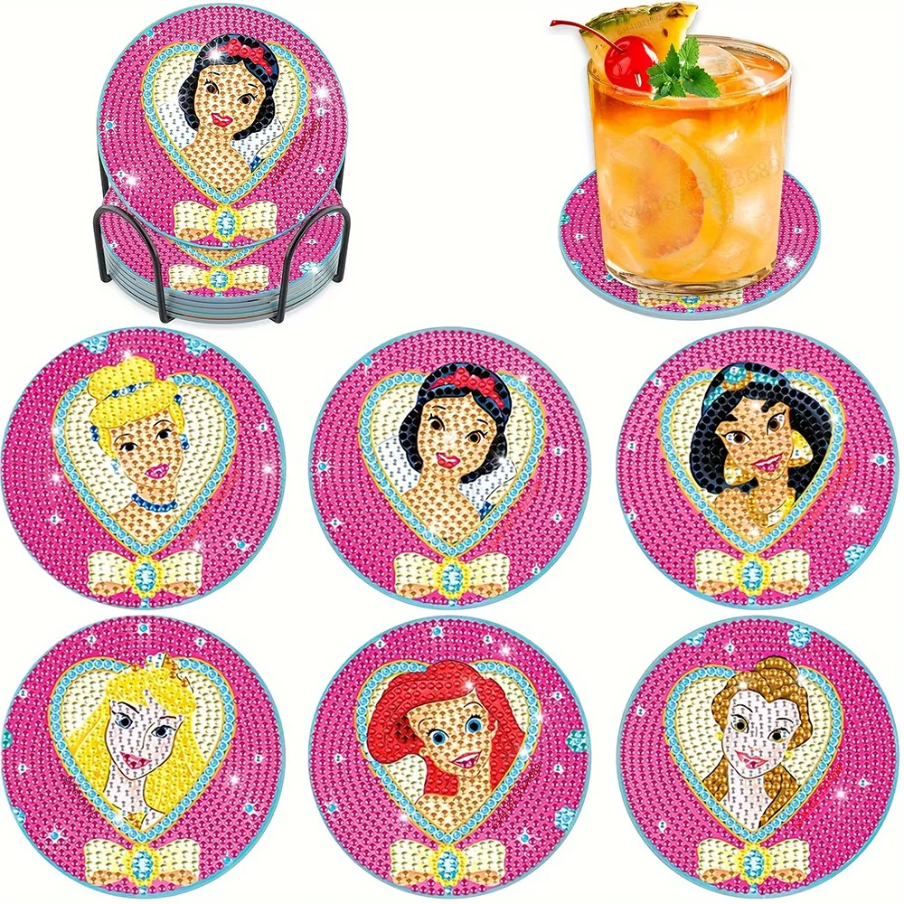 

New Arrival Princess Series Fairy Tale DIY Diamond Painting Coasters with Holder Creative Handmade Cup Mat Souvenirs Home Decor