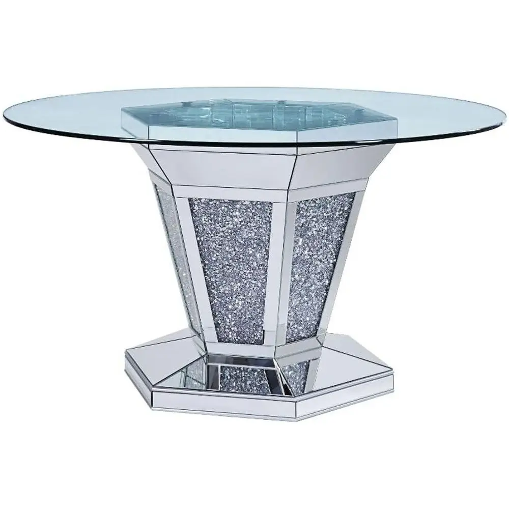 

urniture Dining Table, Mirrored, aux Diamonds and Clear Glass
