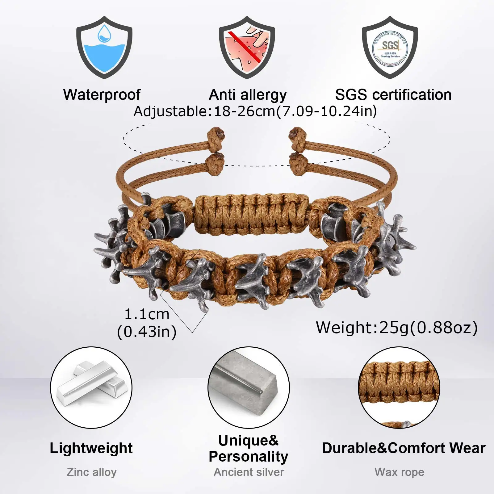 Rock Punk Drachenrücken Geflochtenes Armband für Männer und Jungen, 11MM Breite Vintage Geflochtenes Metallarmband, Schmuckgeschenk für Ihn – Detail 1