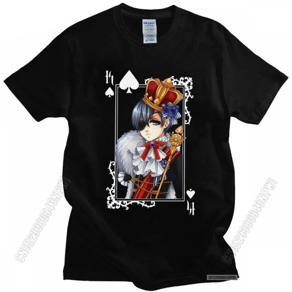 Camisetas de manga corta para hombre, En algodón, con estilo Vintage, Noir, Majordome, Steve Ciel, fantasía, Ruche, Anime, cómic