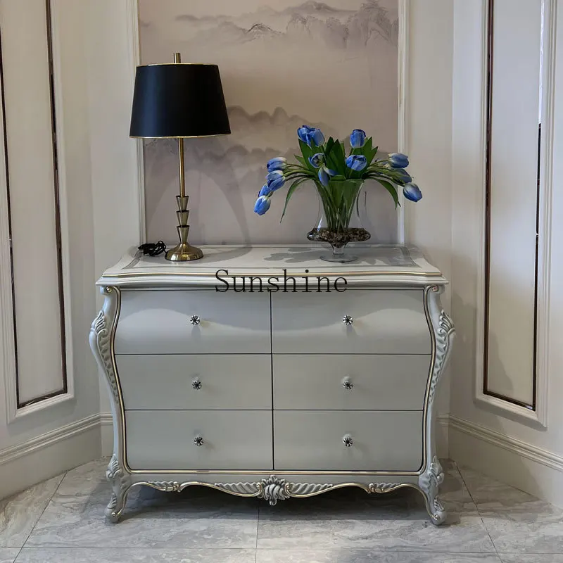 

French light luxury six-chest cabinet solid wood carving flower porch edge locker bedroom 6 drawer storage furniture