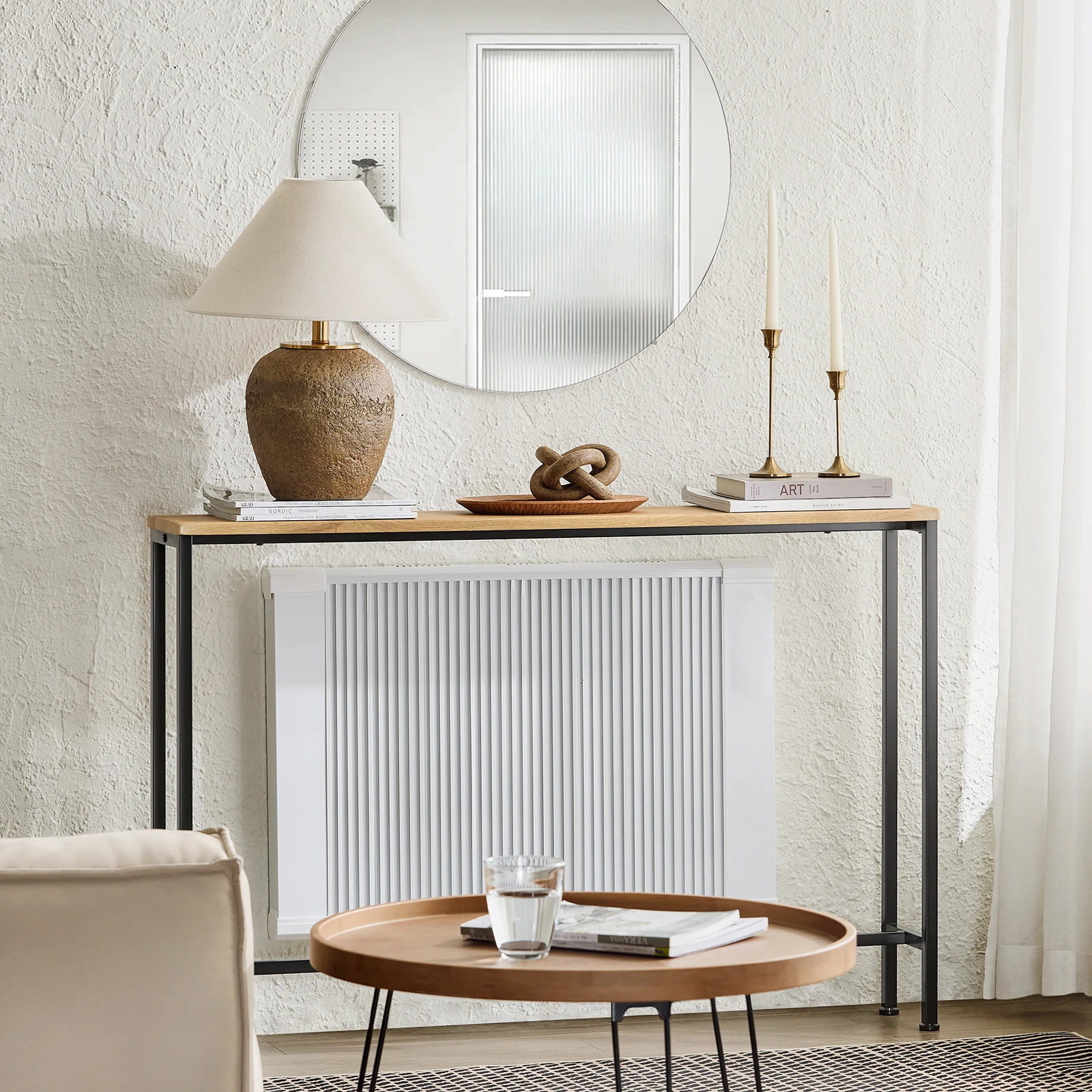 SoBuy FSB19-L-E Vintage Konsolentisch Metall Flurtisch Dekotisch Sideboard Beistelltisch BHT ca. 120x81x20cm Natur & Schwarz – Detail 2