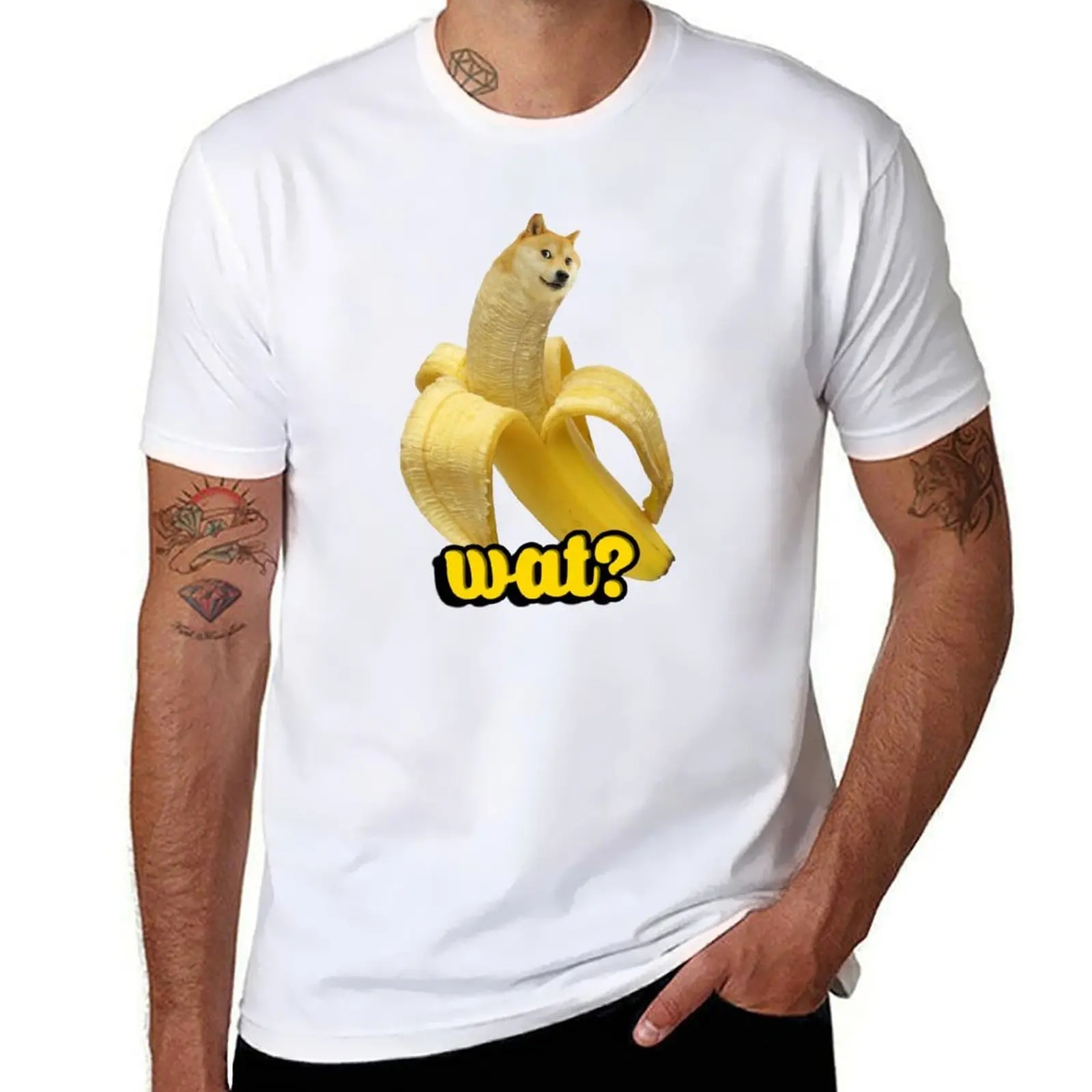 

Doge banana dog shibe shiba inus wat T-Shirt printed t shirts for man black cotton t-shirt plain for man package T-Shirt