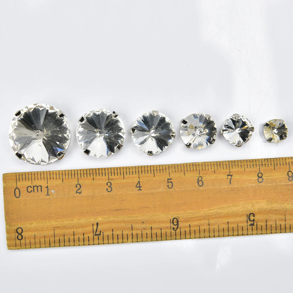 Sew On Rhinestone 8Mm 10Mm 12Mm 14Mm 16Mm 20Mm Mixed Size Glass Crystal Gems Flatback With Silver Claw For Jewelry Craft Clothes
