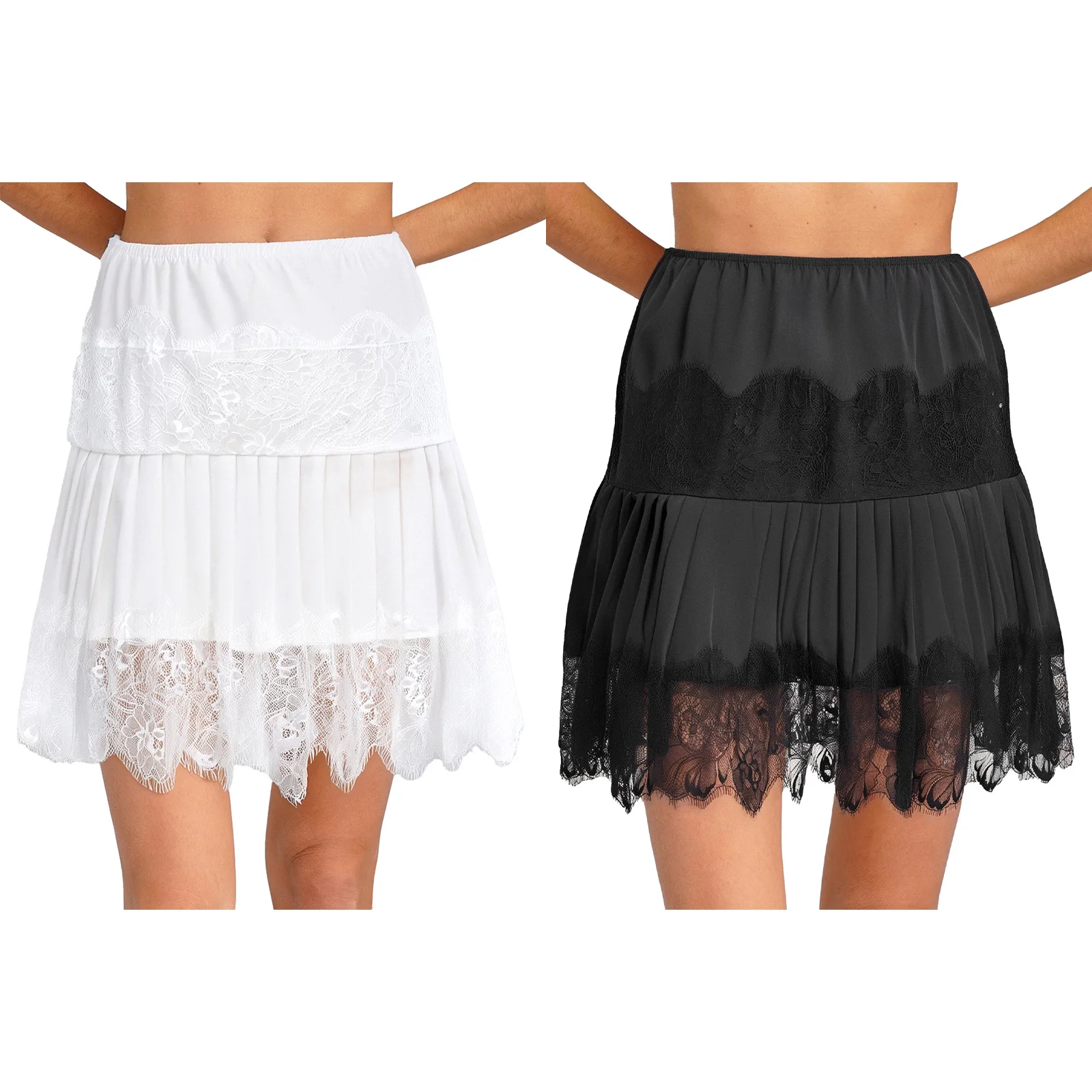 Sottogonna da donna con mezza volant estensibile Gonna versatile Gonna vintage a pieghe con ricamo in pizzo ciglia per appuntamento notturno San Valentino